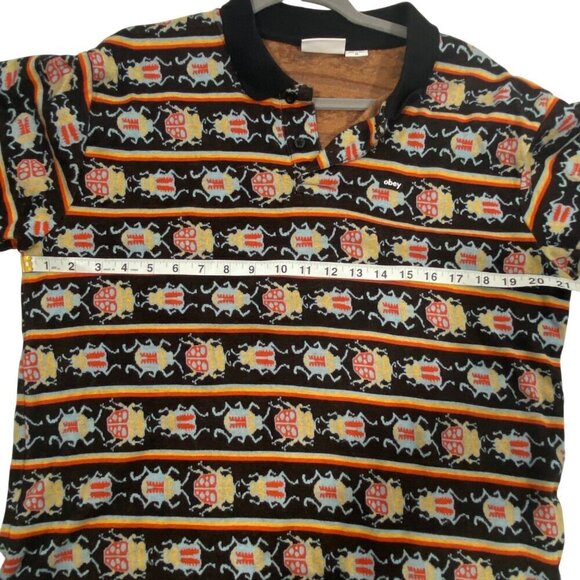 Obey Bugs Jacquard knit Polo Shirt Black MultiSeason Men’s M colorful preppy - Picture 9 of 10
